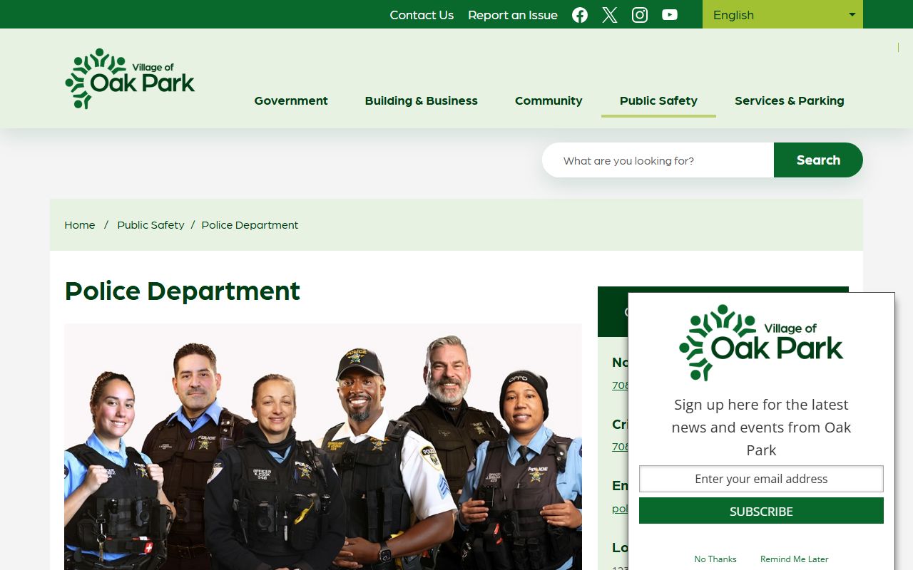 Oak Park Police Department website for recent bookings and community policing information