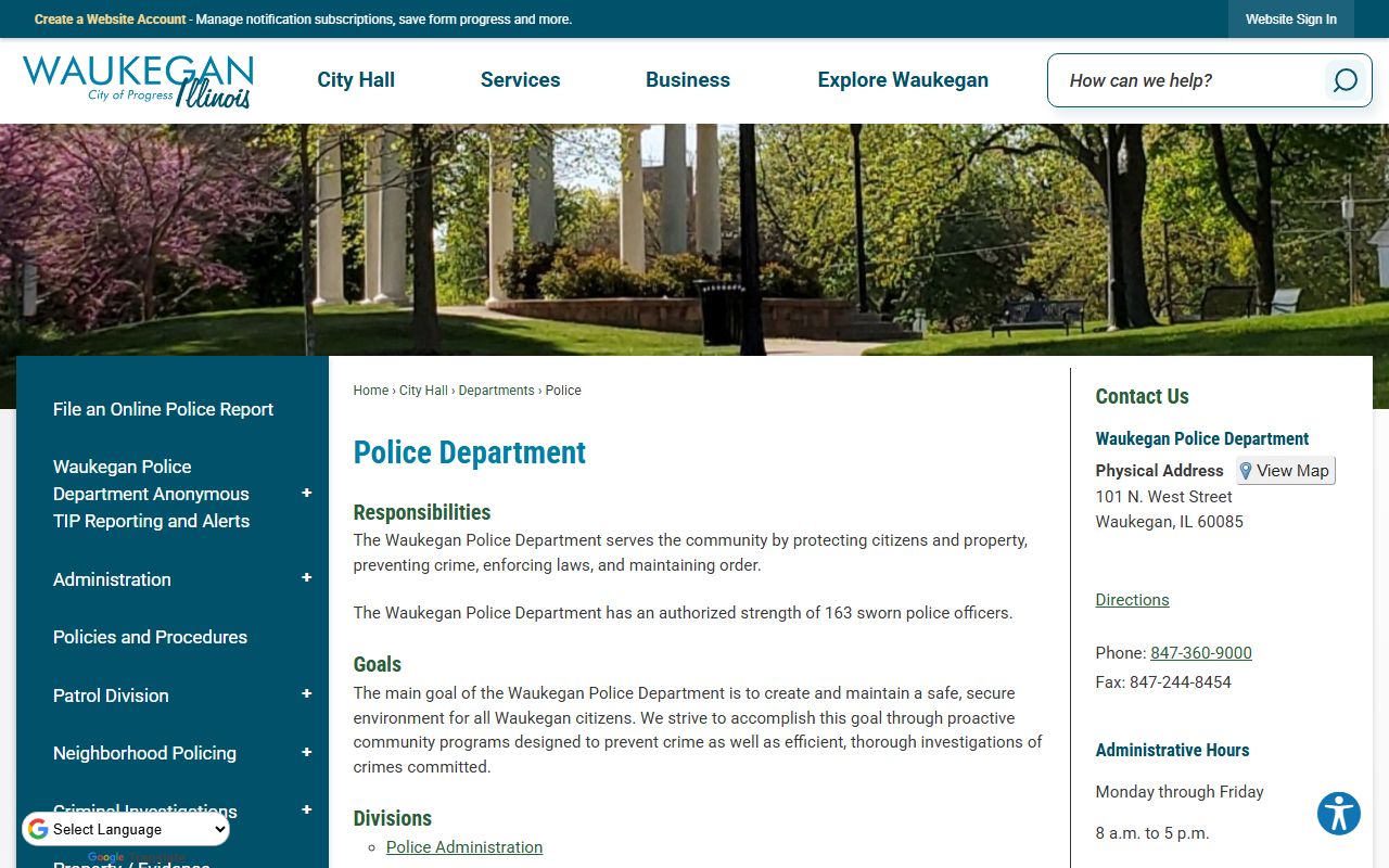 Waukegan Police Department website for recent bookings and arrest information