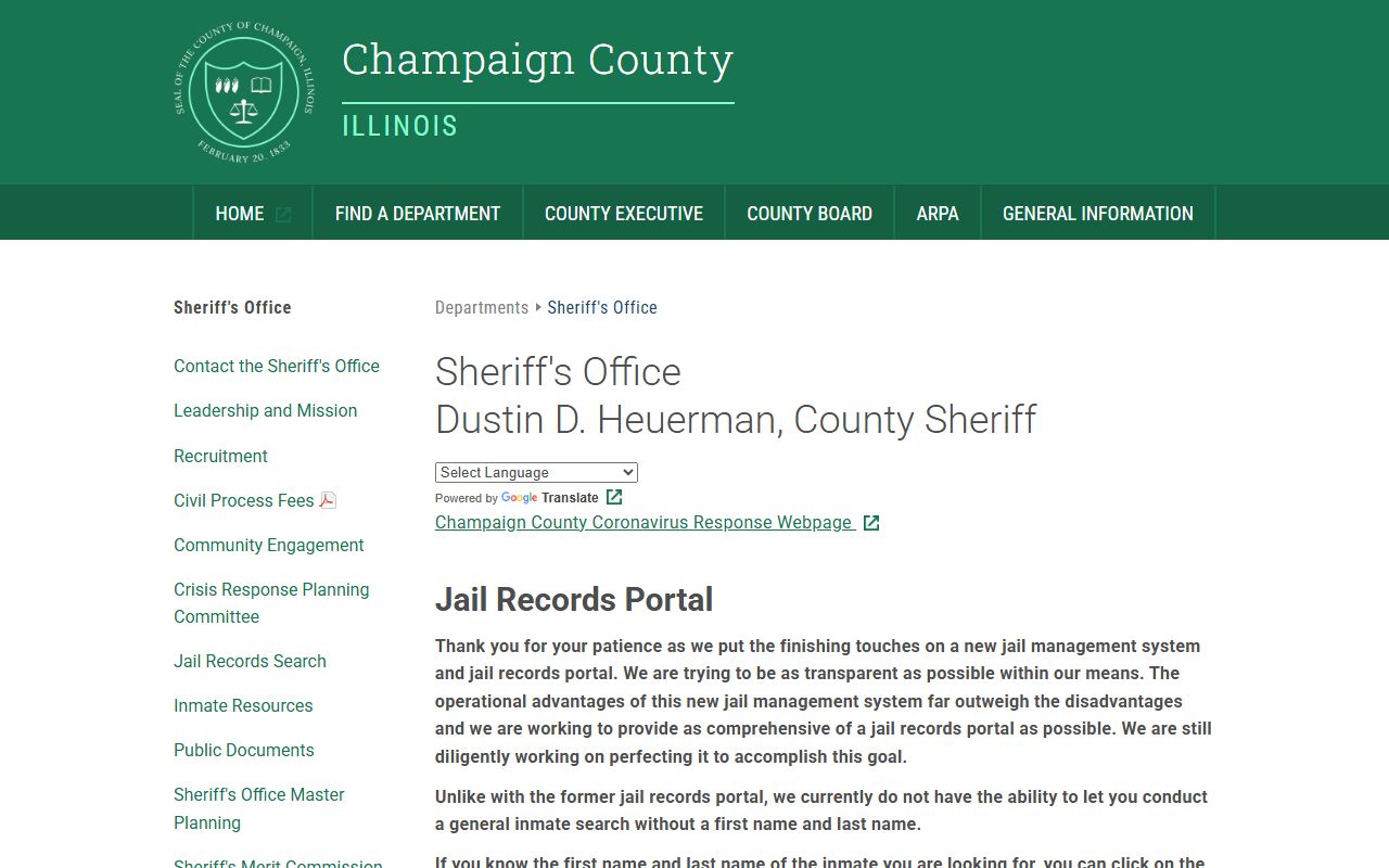 Champaign County inmate search tool for looking up recent bookings