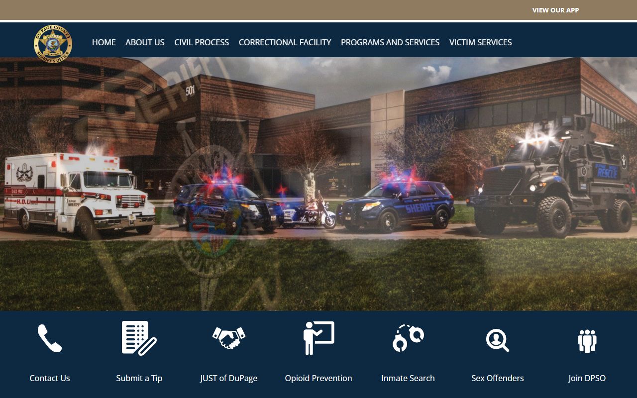DuPage County Sheriff's Office homepage for recent bookings and inmate search