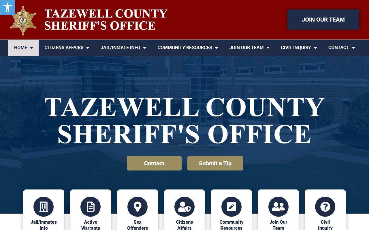 Tazewell County Sheriff's Office main page for recent bookings search