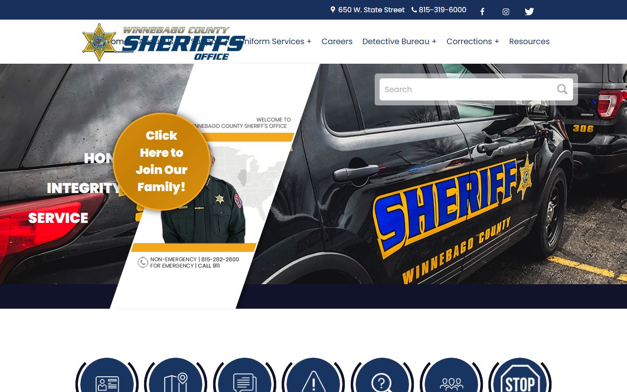 Winnebago County Sheriff homepage for recent bookings search